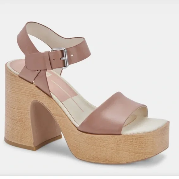 New DOLCE VITA Wallis Sandal Cafe Leather Chunky Platform Block Heel SZ 9 - Picture 3 of 8